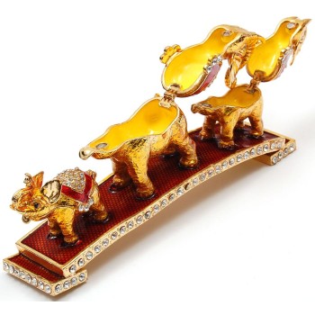 Декоративна метална кутийка за бижута - три слончета на постамент