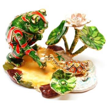 Декоративна метална кутийка за бижута - жабка и костенурка
