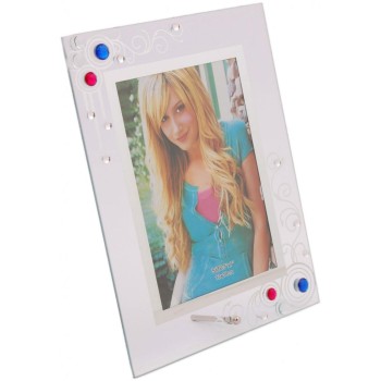 Стъклена рамка за снимка, декорирана с красиви орнаменти, бели и цветни камъни