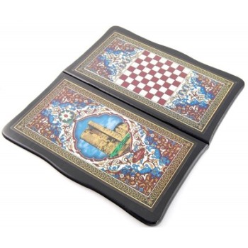 Комплект шах и табла в красива дървена кутия с размери - 48х48 см