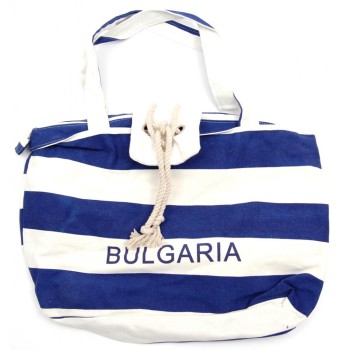 Лятна плажна чанта от текстил - раирана - синьо и бяло
