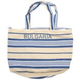 Лятна плажна чанта от текстил - раирана - синьо, бежаво и бяло