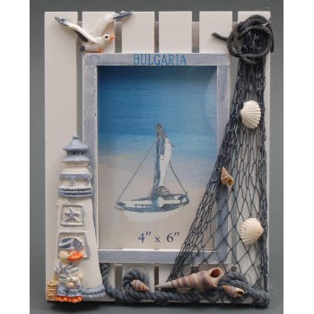 Декоративна дървена рамка за снимка декорирана с морски мотиви