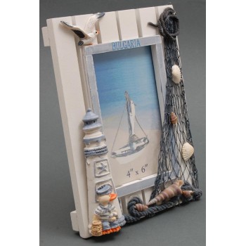 Декоративна дървена рамка за снимка декорирана с морски мотиви
