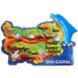 Сувенирена релефна фигурка с магнит - контури на България с делфин - забележителности от България