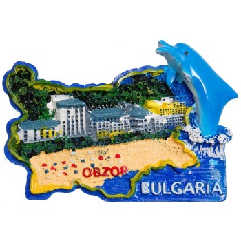 Сувенирена релефна фигурка с магнит - контури на България с делфин - Обзор
