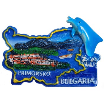 Сувенирена релефна фигурка с магнит - контури на България с делфин - Приморско