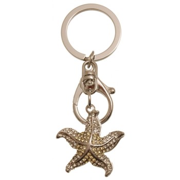 Сувенирен метален ключодържател - морска звезда, инкрустирана с бели и цветни камъни