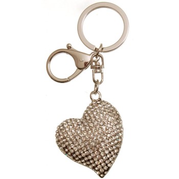 Сувенирен метален ключодържател - сърце, инкрустирано с бели камъни