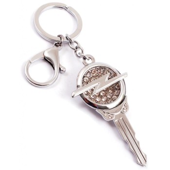 Ключодържател във формата на ключ с емблема на OPEL, декориран с бели камъни