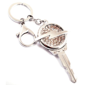 Ключодържател - ключ, изработен от метал с емблема на OPEL, декориран с бели камъни