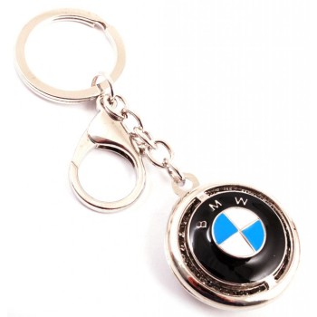 Кръгъл автомобилен ключодържател с емблема на BMW, декориран с бели камъни