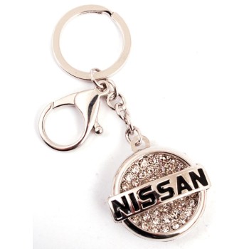 Ключодържател с емблема на NISSAN, декориран с бели камъни