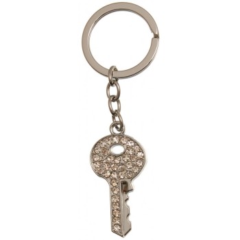 Сувенирен метален ключодържател - ключ, инкрустиран с бели камъни