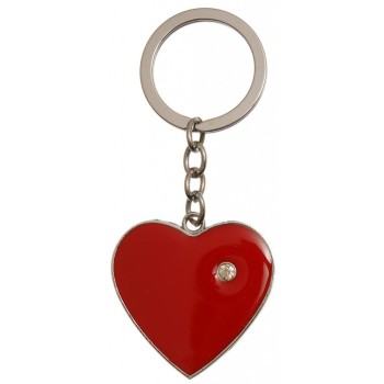 Сувенирен метален ключодържател - червено сърце, декорирано с бял камък