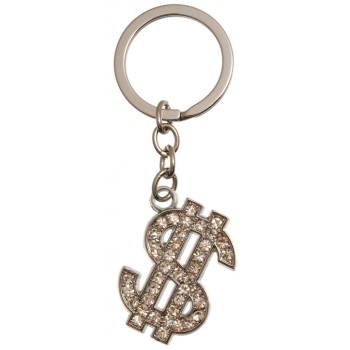 Сувенирен метален ключодържател - символ - долар, декориран с бели камъни