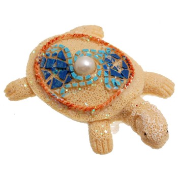 Декоративна фигурка с магнит - костенурка, декорирана с камъни и перла
