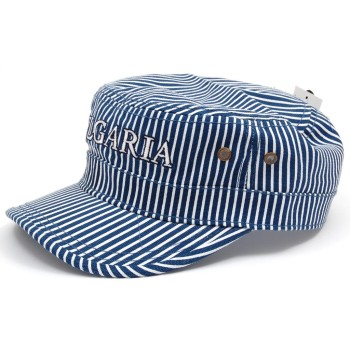 Лятна шапка от плат  - раирана - синьо и бяло