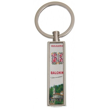 Сувенирен метален ключодържтел - свирка - надпис BG, украсен с рози и Двореца в Балчик