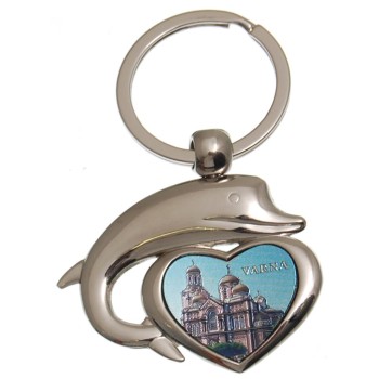 Сувенирен метален ключодържател - сърце с делфин - Варненската катедрала