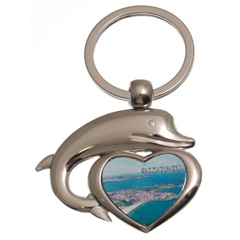 Сувенирен метален ключодържател - сърце с делфин - Созопол