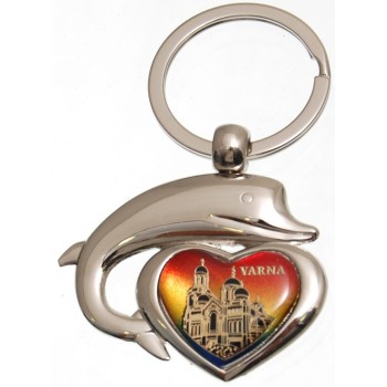 Сувенирен метален ключодържател - сърце с делфин - Катедрала Варна