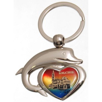 Сувенирен метален ключодържател - сърце с делфин - Двореца Балчик