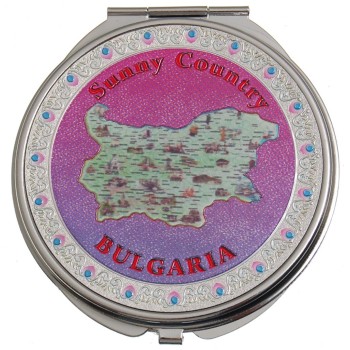 Сувенирно джобно огледало метал с капаче - карта на България с исторически забележителности