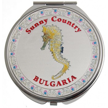 Сувенирно джобно огледало метал с капаче - морско конче и надпис България