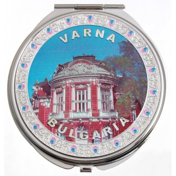 Сувенирно джобно огледало метал с капаче с декорирация - опера Варна