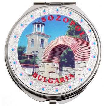 Сувенирно джобно огледало метал с капаче с декорирация - Созопол