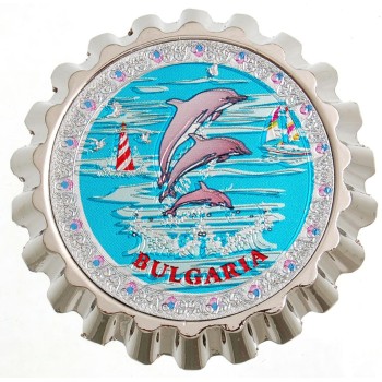 Сувенирна метална отварачка с магнит - капачка - три делфина