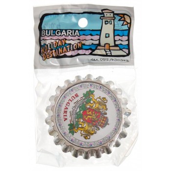 Сувенирна метална отварачка с магнит - капачка - Герб на Ребулика България