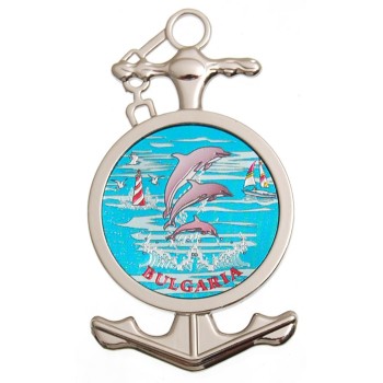 Сувенирна фигурка с магнит - метална котва - три делфина