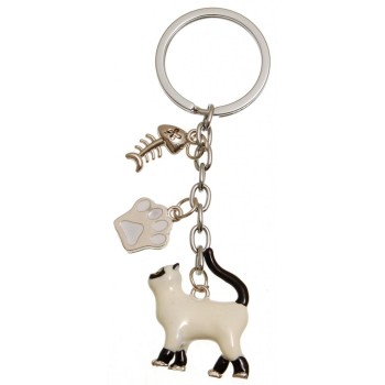Сувенирен метален ключодържател - котка, лапичка и метална плочка