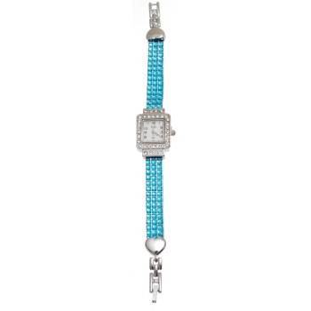 Дамски ръчен часовник с елегантен дизайн и верижка декорирана цветни камъни Предлага се с батерия