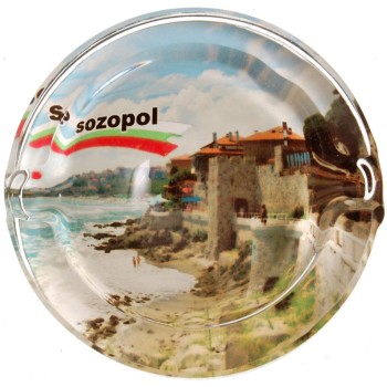 Сувенирен стъклен пепелник със снимка на крепостаната стена в Созопол