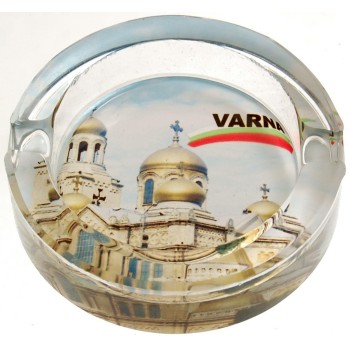 Сувенирен стъклен пепелник със снимка на кадедралата Варна