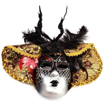 Декоративна маска за лице, украсена с три цветя и естествени пера