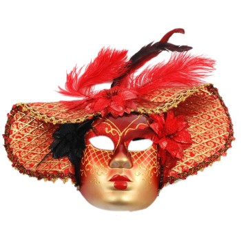Декоративна маска за лице, украсена с три цветя и естествени пера