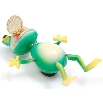 Сувенирна фигурка с магнит - жаба захапала монета - 13см