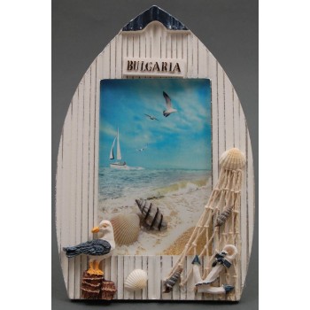 Декоративна дървена рамка за снимки - лодка декорирана с чайка и мрежа