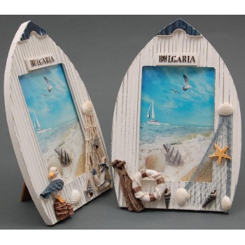 Декоративна дървена рамка за снимки - лодка декорирана с чайка и мрежа