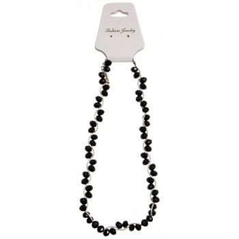 Елегантно коие от метална нишка с поставени зиг-заг декоративни камъни с металан закопчалка - черно