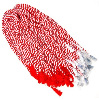 Материали за мартеници - прежда усукана бяло и червено с пискюли накрая