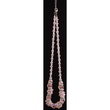 Елегантно колие от декоративни камъни с различни размери и рингове с бели камъчета с метална закопчалка - розово