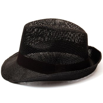 Красива плетена шапка с периферия извита нагоре - черна