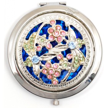Сувенирно джобно огледало метал с декоративно капаче, декорирано с цветни камъни