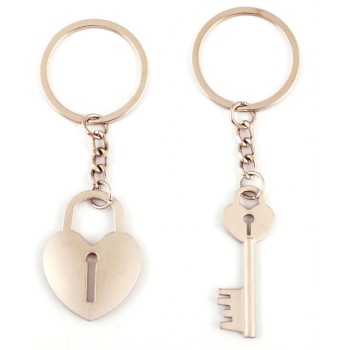 Два метални ключодържателя - ключ и катинар във формата на сърце