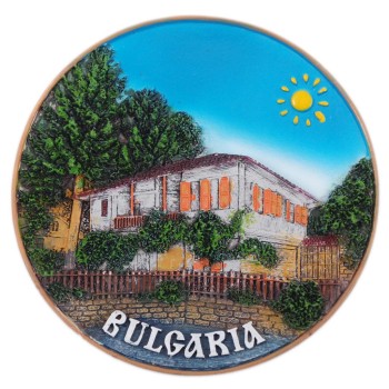 Сувенирна релефна чиния - старинна къща и надпис България